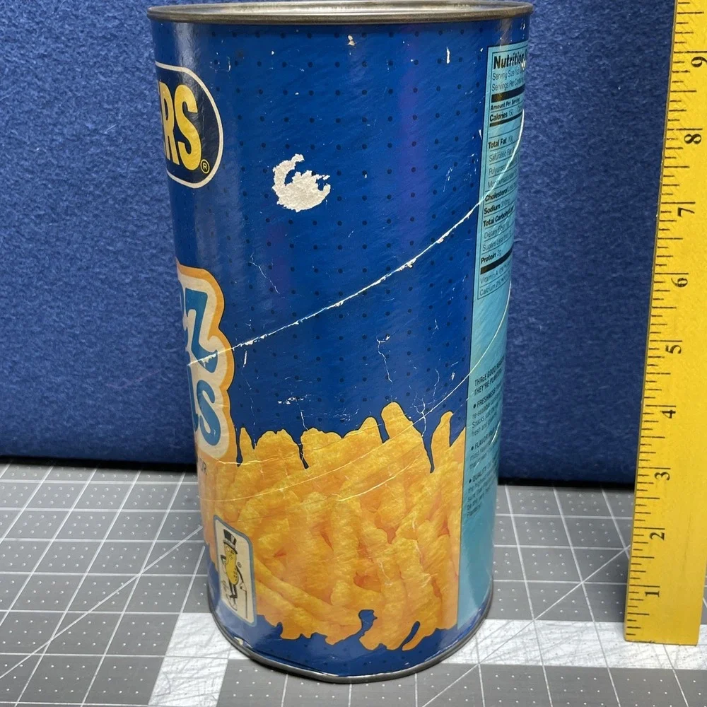 Collector Planters Cheez‎ Curls 1989 Economy Size Empty Missing Lid Canister Tin